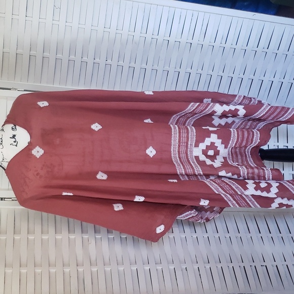 Shyanne clay and cream one size embroidery western poncho kimono cardigan - Picture 4 of 6